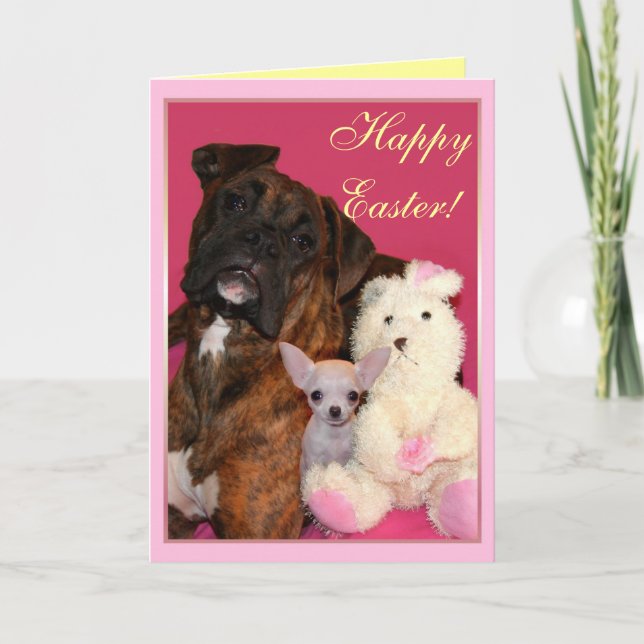 Happy Easter Boxer and Chihuahua greeting card (Front)