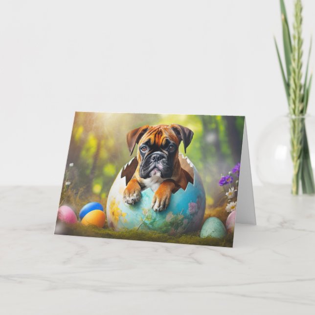 Happy Easter Boxer puppy Holiday Card (Front)