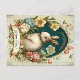 Happy Easter, Bright Beige with a Vintage Bunny Holiday Postcard