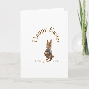 Happy Easter brown bunny with eggs love add name Card