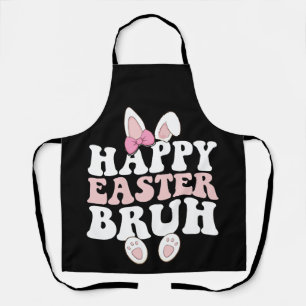 Happy Easter Bruh Bro Bunny Egg Hunt Groovy Retro Apron