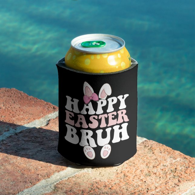 Happy Easter Bruh Bro Bunny Egg Hunt Groovy Retro Can Cooler (In Situ Pool)