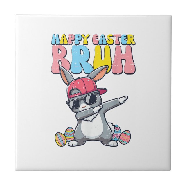Happy Easter Bruh Bunny Dab Rabbit Dance Boys Kids Ceramic Tile (Front)