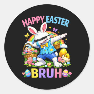 Happy Easter Bruh Bunny Dab Rabbit Dance Boys Kids Classic Round Sticker