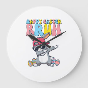 Happy Easter Bruh Bunny Dab Rabbit Dance Boys Kids Large Clock
