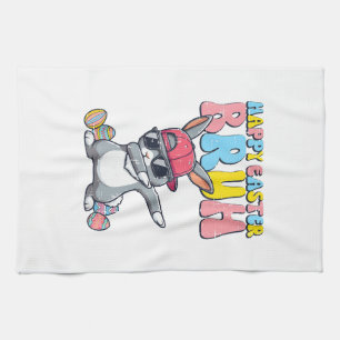 Happy Easter Bruh Bunny Dab Rabbit Dance Boys Kids Tea Towel