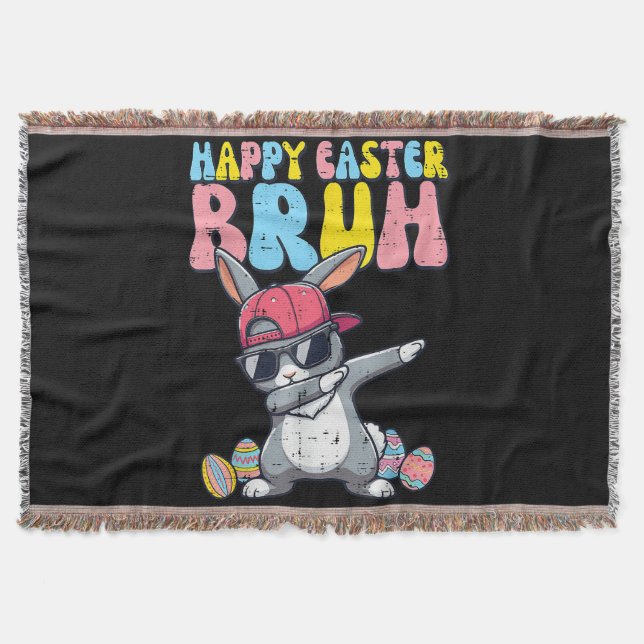 Happy Easter Bruh Bunny Dab Rabbit Dance Throw Blanket (Front)