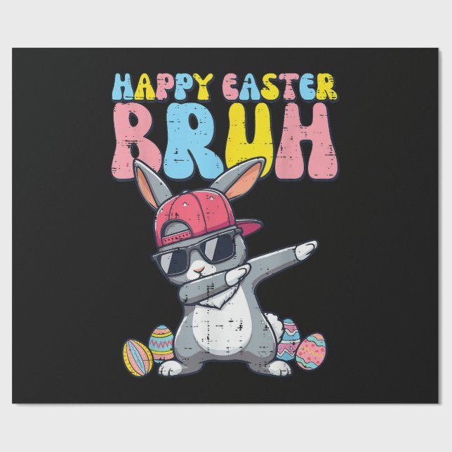 Happy Easter Bruh Bunny Dab Rabbit Dance Wrapping Paper (Flat)