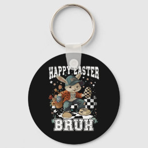 Happy Easter Bruh Bunny Skateboarding Toddler Kids Key Ring