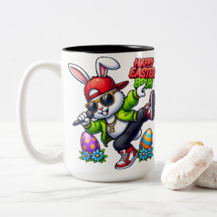 Happy Easter Bruh Cool Bunny Sunglasses Streetwear Two-Tone Coffee Mug