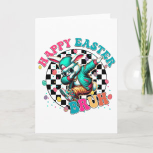 Happy Easter Bruh Dabbing Bunny Egg Hunt Kids Boys Card