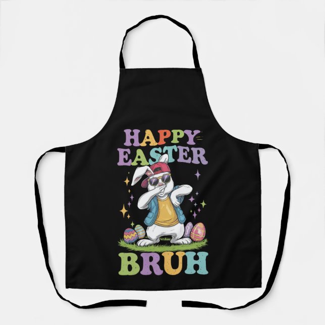 Happy Easter Bruh Funny Dabbing Bunny Rabbit Bro Apron (Front)