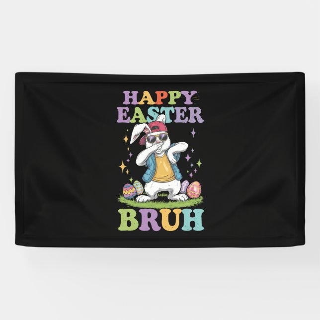 Happy Easter Bruh Funny Dabbing Bunny Rabbit Bro Banner (Horizontal)
