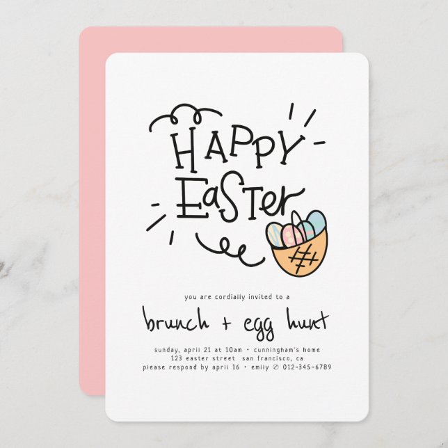 Happy Easter Brunch and Egg Hunt Invitation (Front/Back)