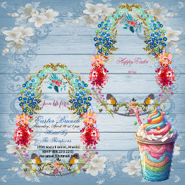 Happy Easter Brunch Decorative Egg Birds Floral  Invitation