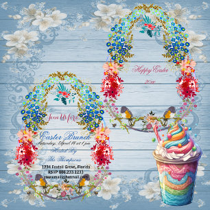 Happy Easter Brunch Decorative Egg Birds Floral Invitation