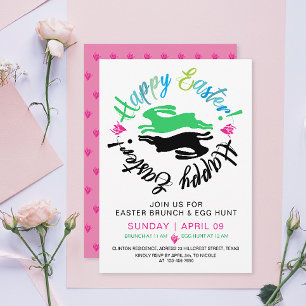 Happy Easter Brunch Egg Hunt Bunny Colourful Party Invitation