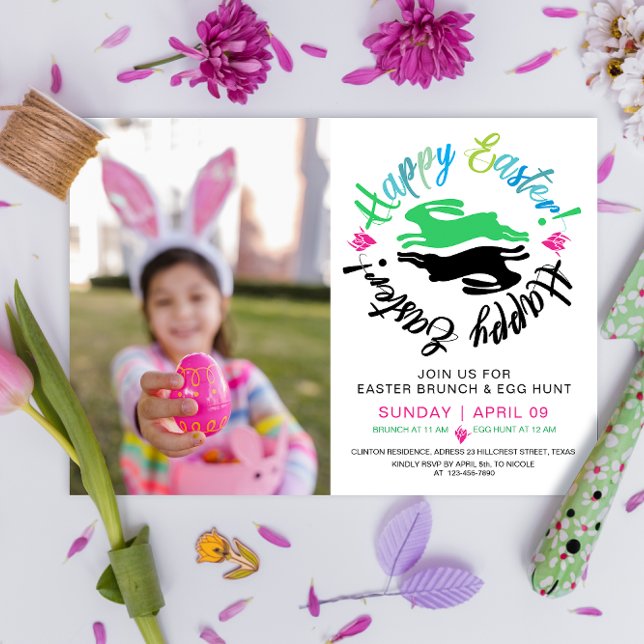 Happy Easter Brunch Egg Hunt Bunny Colourful Photo Invitation (Creator Uploaded)