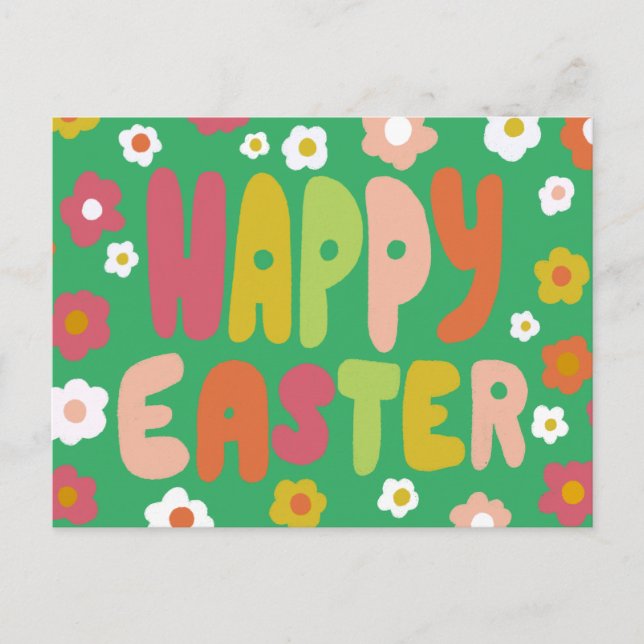 HAPPY EASTER Bubble Letters Colourful Spring CUSTO Postcard (Front)