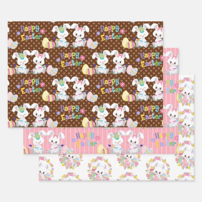 HAPPY EASTER BUNNIES AND BASKETS WRAPPING PAPER SHEET (Set)