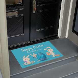 Happy Easter Bunnies and Easter Eggs Personalised Doormat