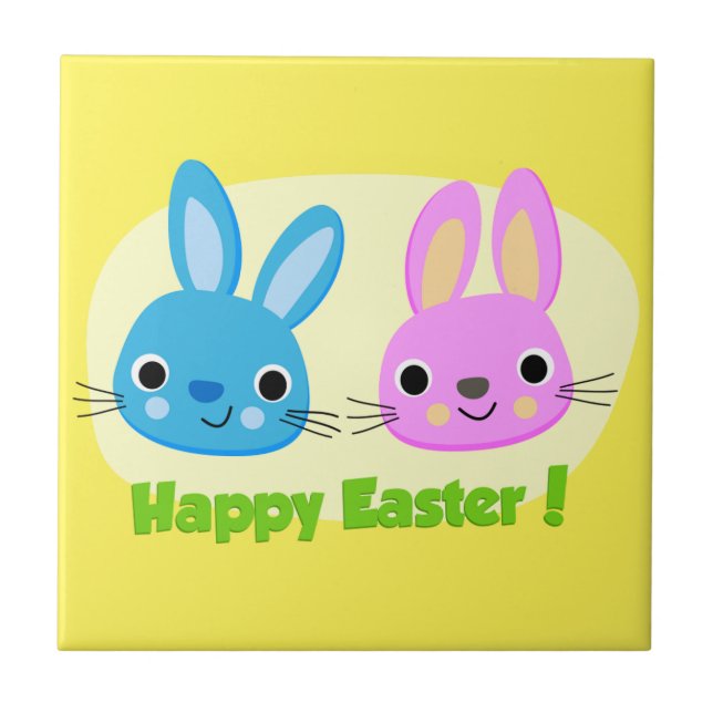 "HAPPY EASTER" BUNNIES  CERAMIC TILE (Front)