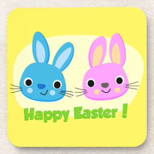 "HAPPY EASTER" BUNNIES  COASTER