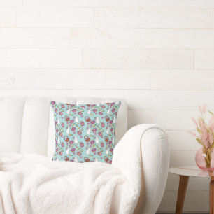 Happy Easter Bunnies Floral Pattern Egg SpringBlue Cushion