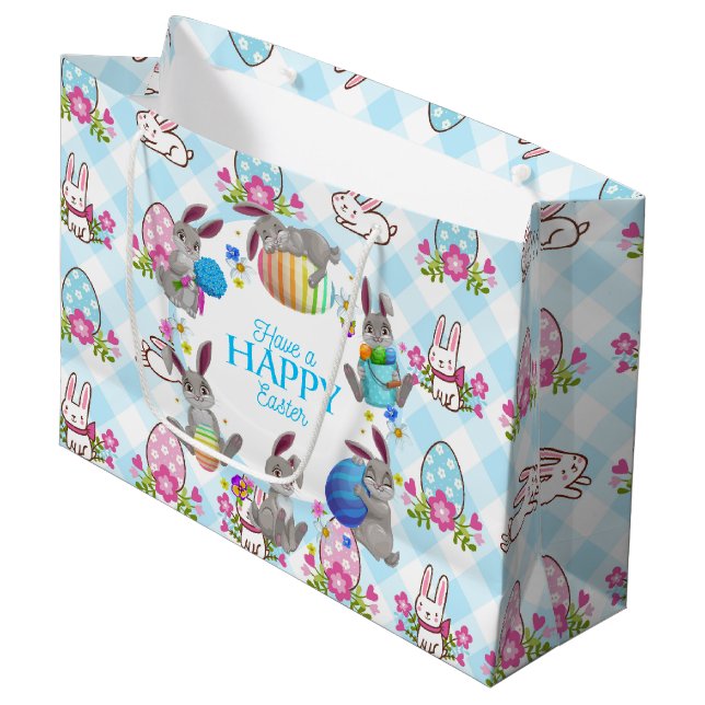 Happy Easter Bunnies Large Gift Bag (Front Angled)