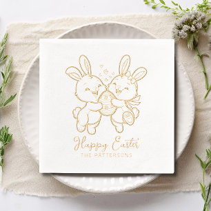 Happy Easter Bunnies Rabbit Egg Personalised Name Foil Napkins
