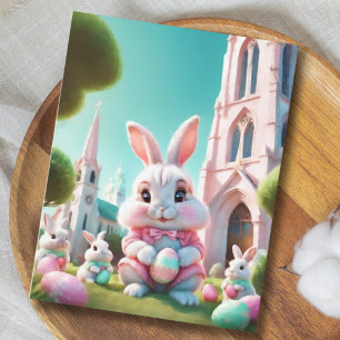 Happy Easter Bunnies with Easter Eggs Holiday Card