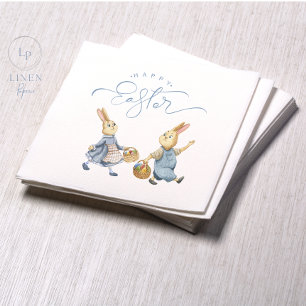 Happy Easter Bunnies with Egg Baskets Napkin