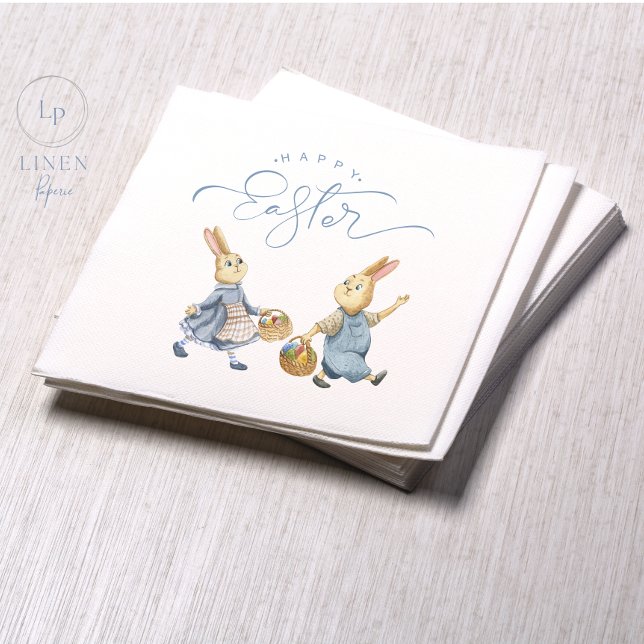 Happy Easter Bunnies with Egg Baskets Napkin (Creator Uploaded)