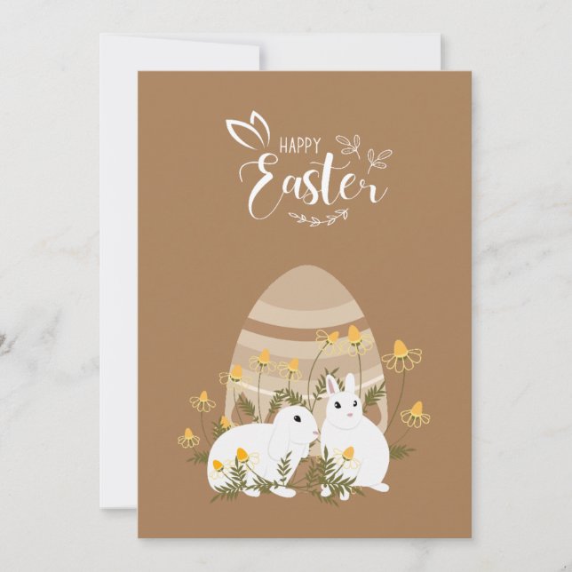 Happy Easter bunnies with eggs caricature Holiday Card (Front)