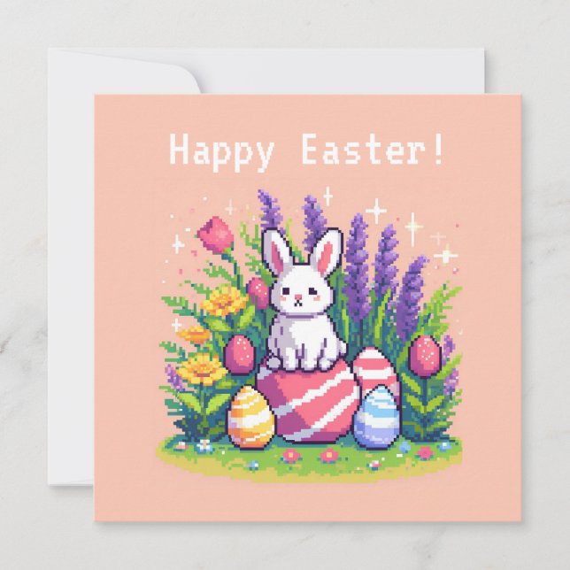 Happy Easter bunny 8 bit pixel art Invitation (Front)
