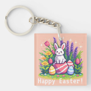 Happy Easter bunny 8 bit pixel art Key Ring