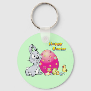 Happy Easter Bunny and Baby Chick Key Ring
