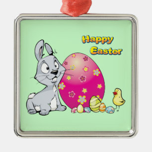 Happy Easter Bunny and Baby Chick Metal Tree Decoration