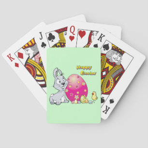 Happy Easter Bunny and Baby Chick Playing Cards