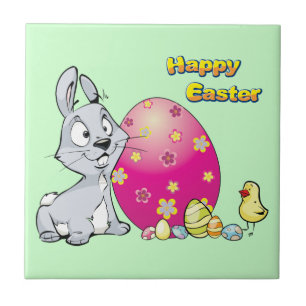 Happy Easter Bunny and Baby Chick Tile