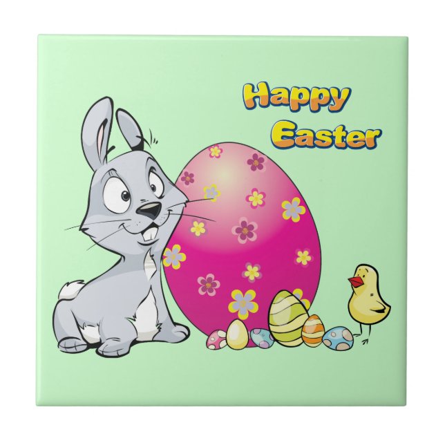 Happy Easter Bunny and Baby Chick Tile (Front)