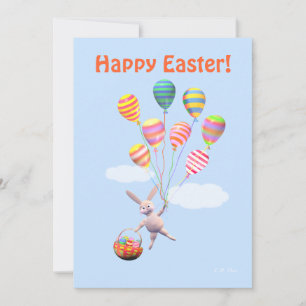 Happy Easter Bunny and Balloons Flat Holiday Card