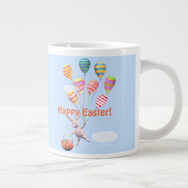 Happy Easter Bunny and Balloons Large Coffee Mug (Right)