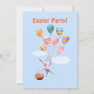 Happy Easter Bunny and Balloons Party Invitation