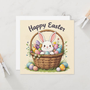 Happy Easter Bunny and Basket Art Invitation