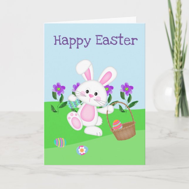 Happy Easter-Bunny And Basket Card (Front)