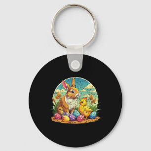 Happy Easter Bunny And Chick – Cute Pastel Egg Hun Key Ring