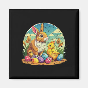 Happy Easter Bunny And Chick – Cute Pastel Egg Hun Magnet