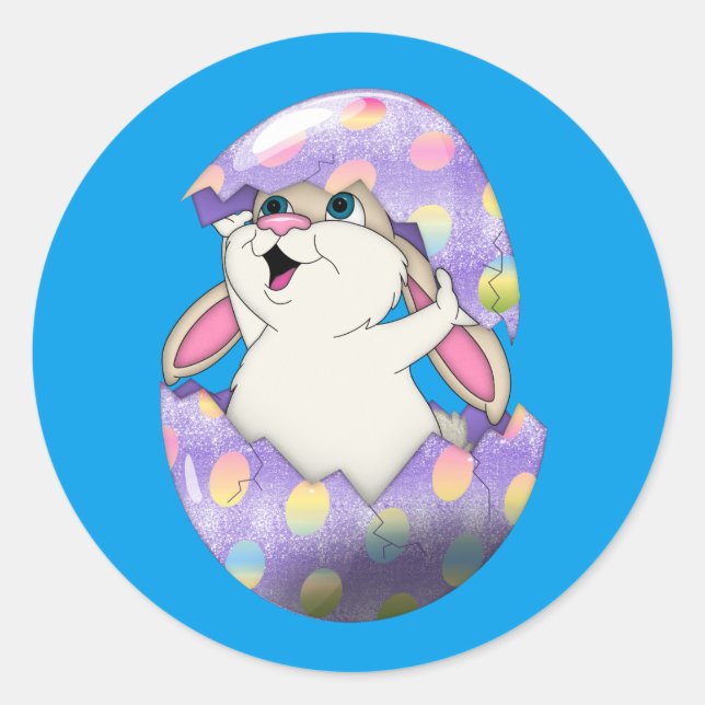 Happy Easter Bunny and Coloured Egg Classic Round Sticker (Front)