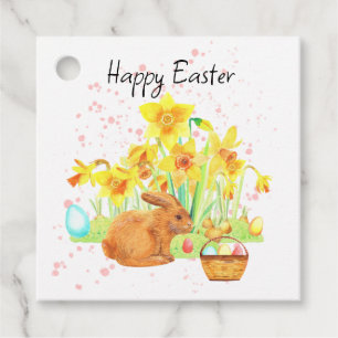 Happy Easter Bunny and Daffodils Favour Tags